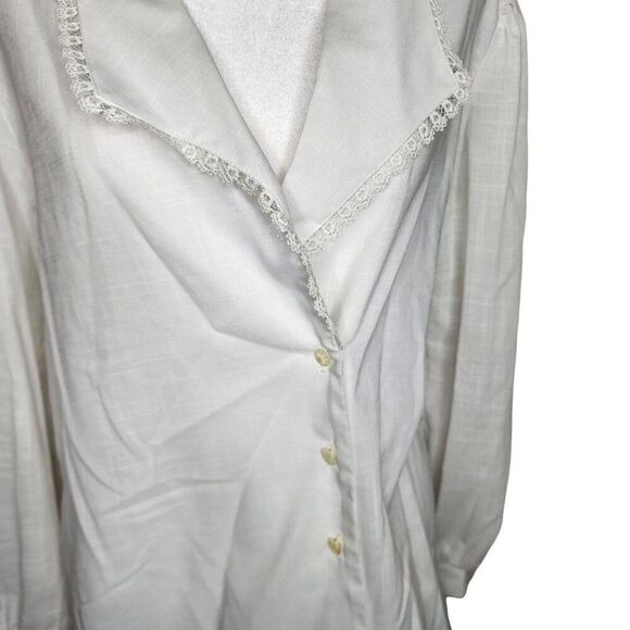 Vintage 80s Long Sleeve Button Up Blouse Womens Size 16 White Spread Collar - Picture 2 of 7